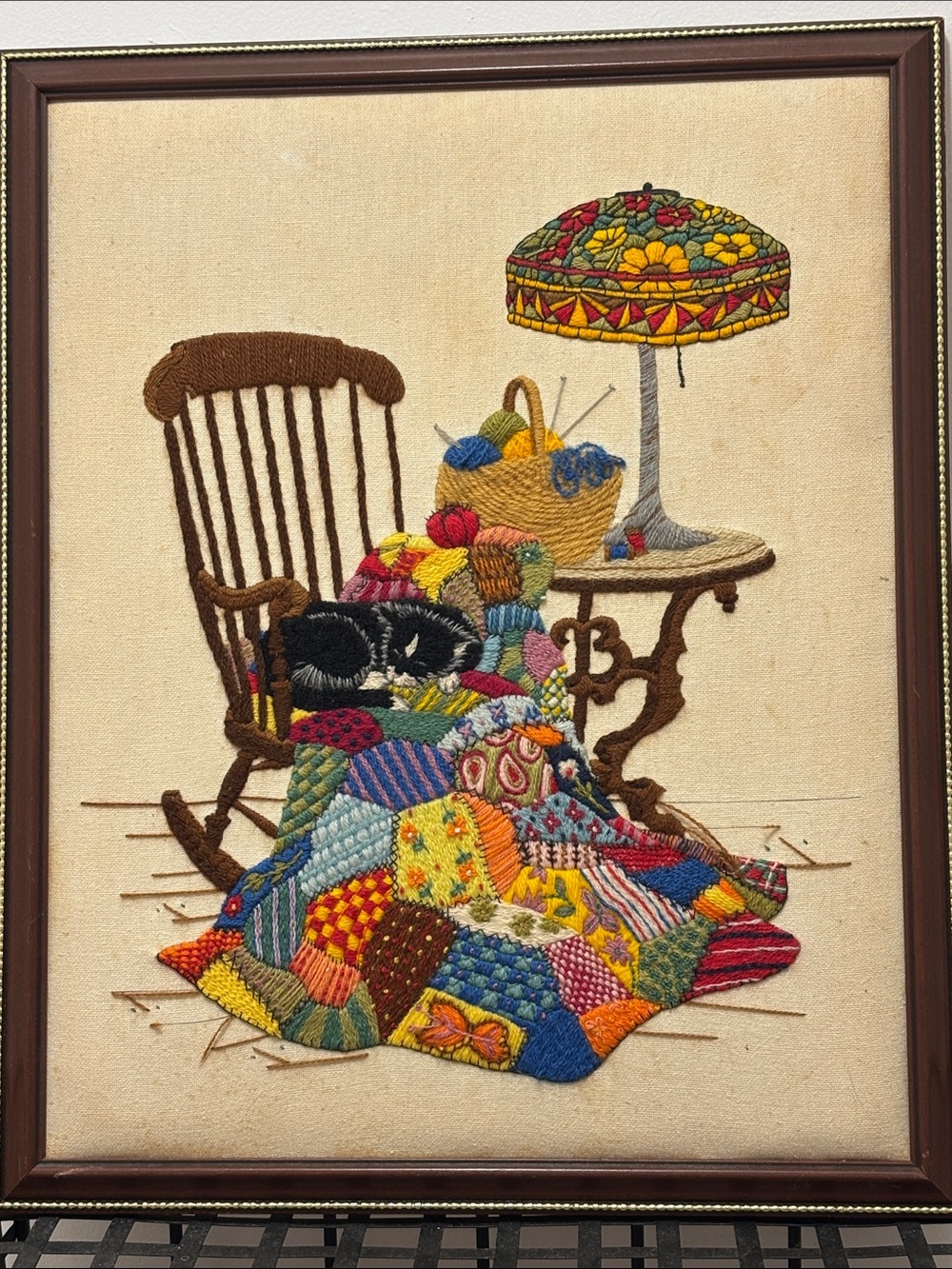 Vintage Crewel Completed Embroidery Kit in Frame